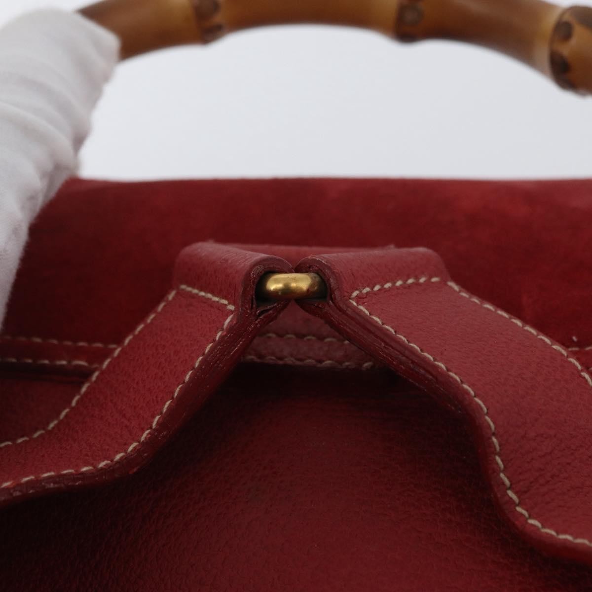 Gucci Vintage Bamboo Backpack Suede and Leather, Red, Suede, Backpack