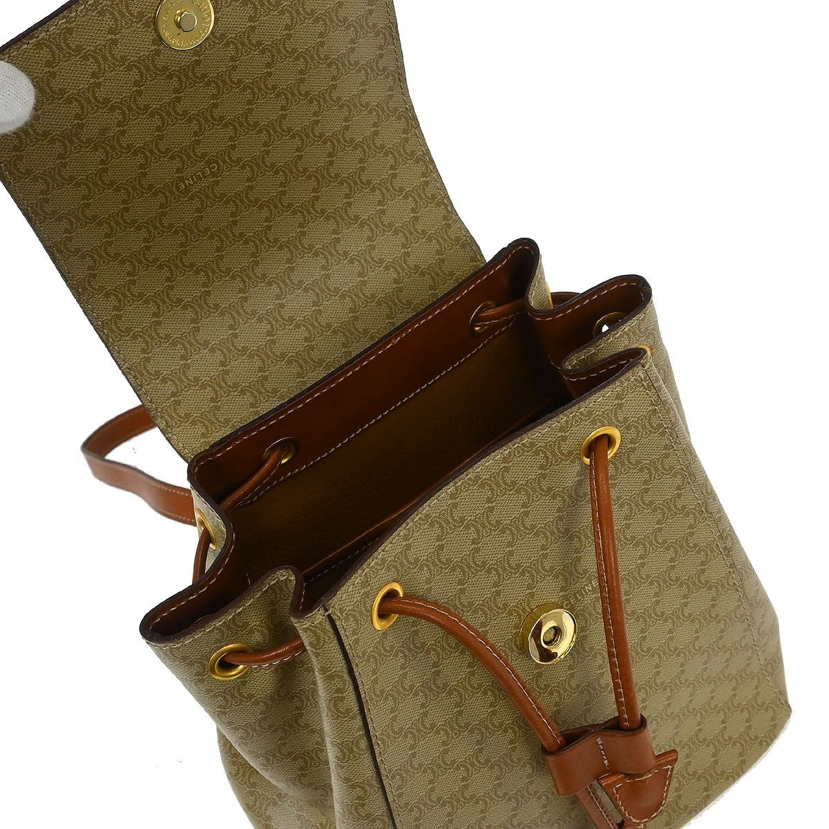 Celine Vintage Macadam Backpack Canvas and Leather, BEIGE, CANVAS, Backpack