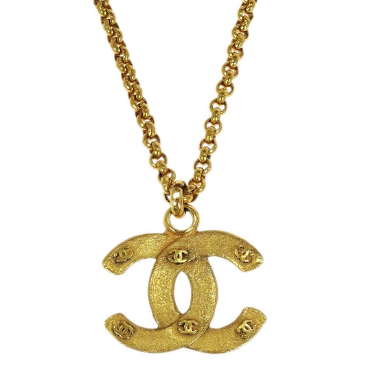 Chanel Vintage CC Pendent Necklace Plated Metal, Gold, Gold Plated, Necklace
