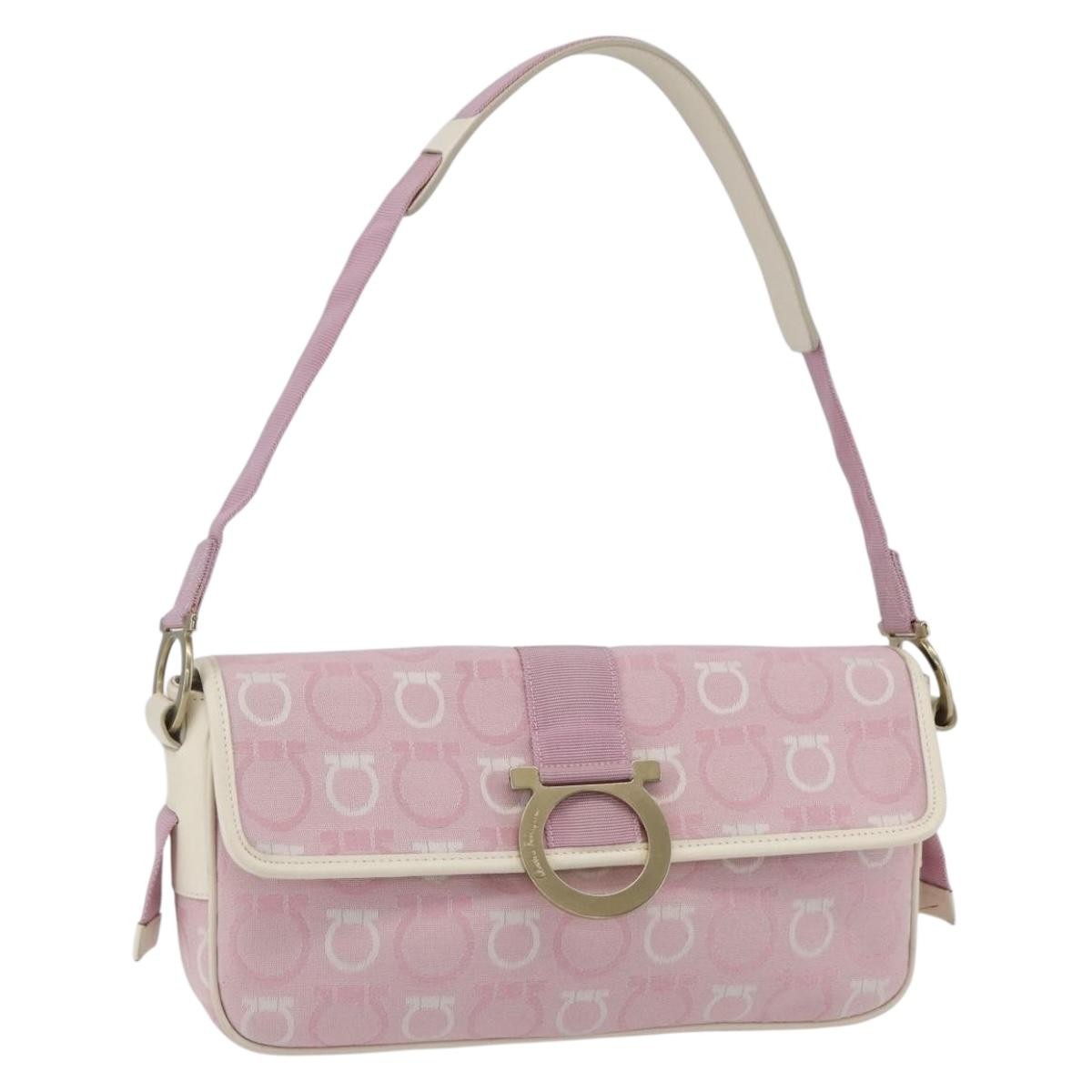 Salvatore Ferragamo Gancini Shoulder Bag Canvas, PINK, CANVAS, Shoulder bag