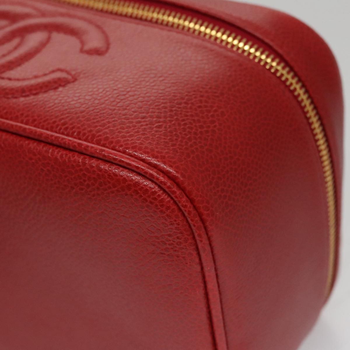 Chanel Vintage Timeless Cosmetic Case Caviar, RED, LEATHER, Clutche & pouche