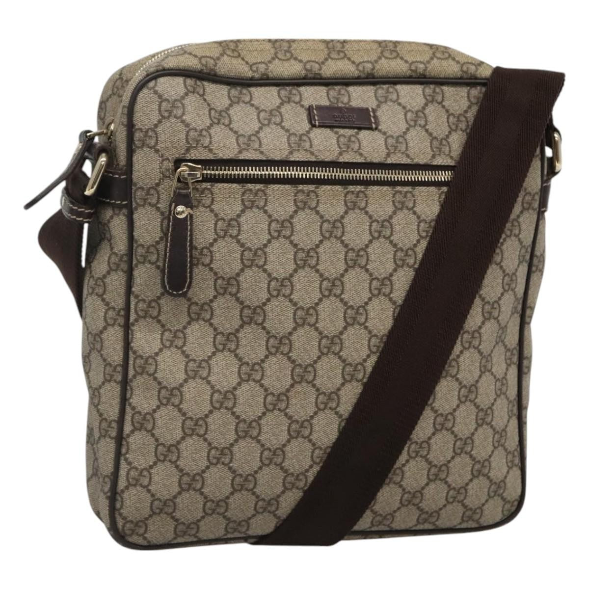 Gucci Front Zip Messenger GG Coated Canvas, BEIGE, CANVAS, Shoulder bag