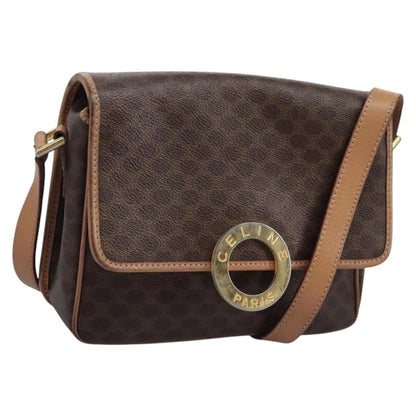 Celine Vintage Macadam Circle Logo Shoulder Bag Canvas and Leather, BROWN, CANVAS, Shoulder bag