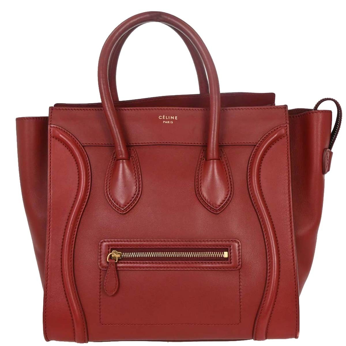 Celine Luggage Bag Smooth Leather, BURGUNDY, LEATHER, Handbag