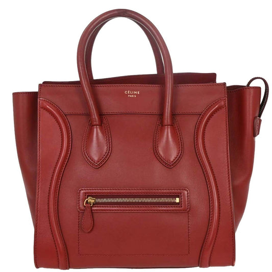 Celine Luggage Bag Smooth Leather, BURGUNDY, LEATHER, Handbag