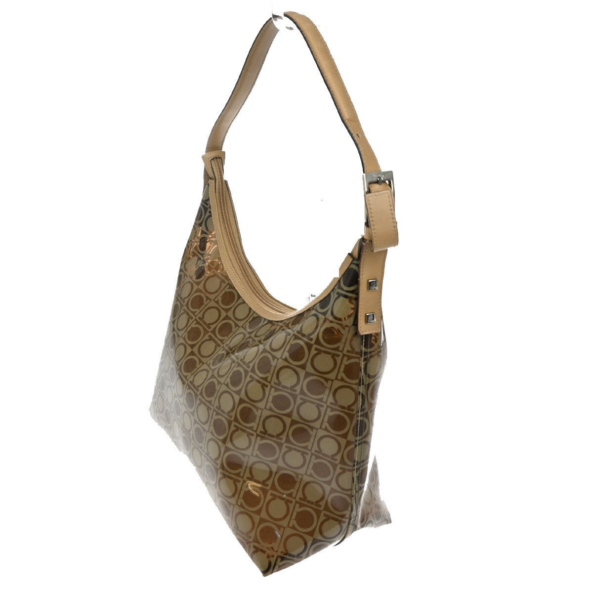 Salvatore Ferragamo Gancini Shoulder Bag Vinyl, Brown, Plastic, Shoulder Bag