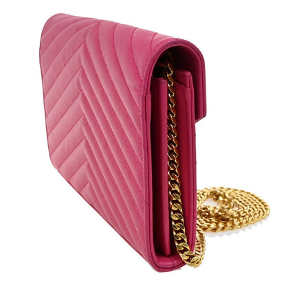 Saint Laurent Cassandra Wallet on Strap leather, PINK, LEATHER, Shoulder bag