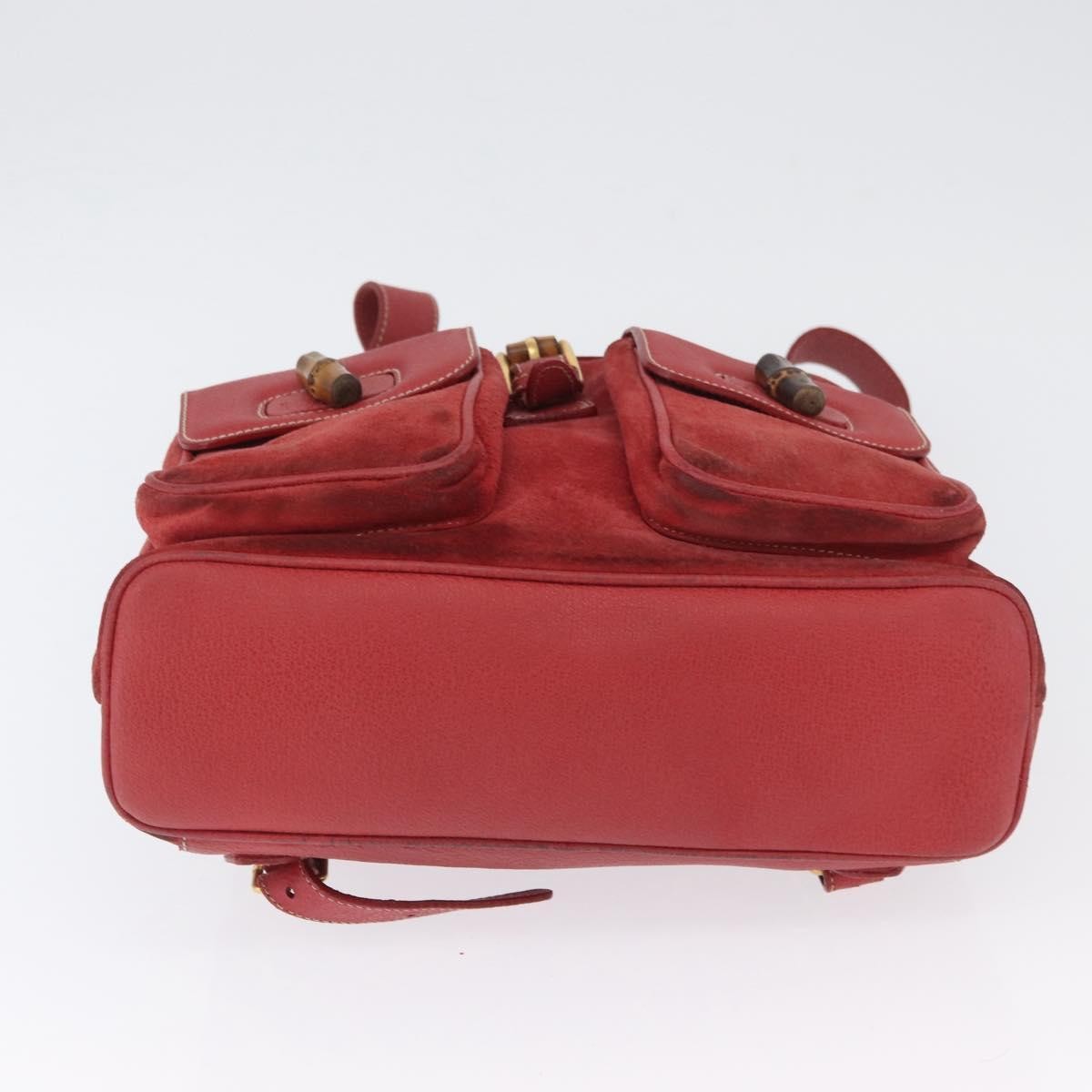 Gucci Vintage Bamboo Backpack Suede and Leather, Red, Suede, Backpack