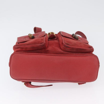 Gucci Vintage Bamboo Backpack Suede and Leather, Red, Suede, Backpack