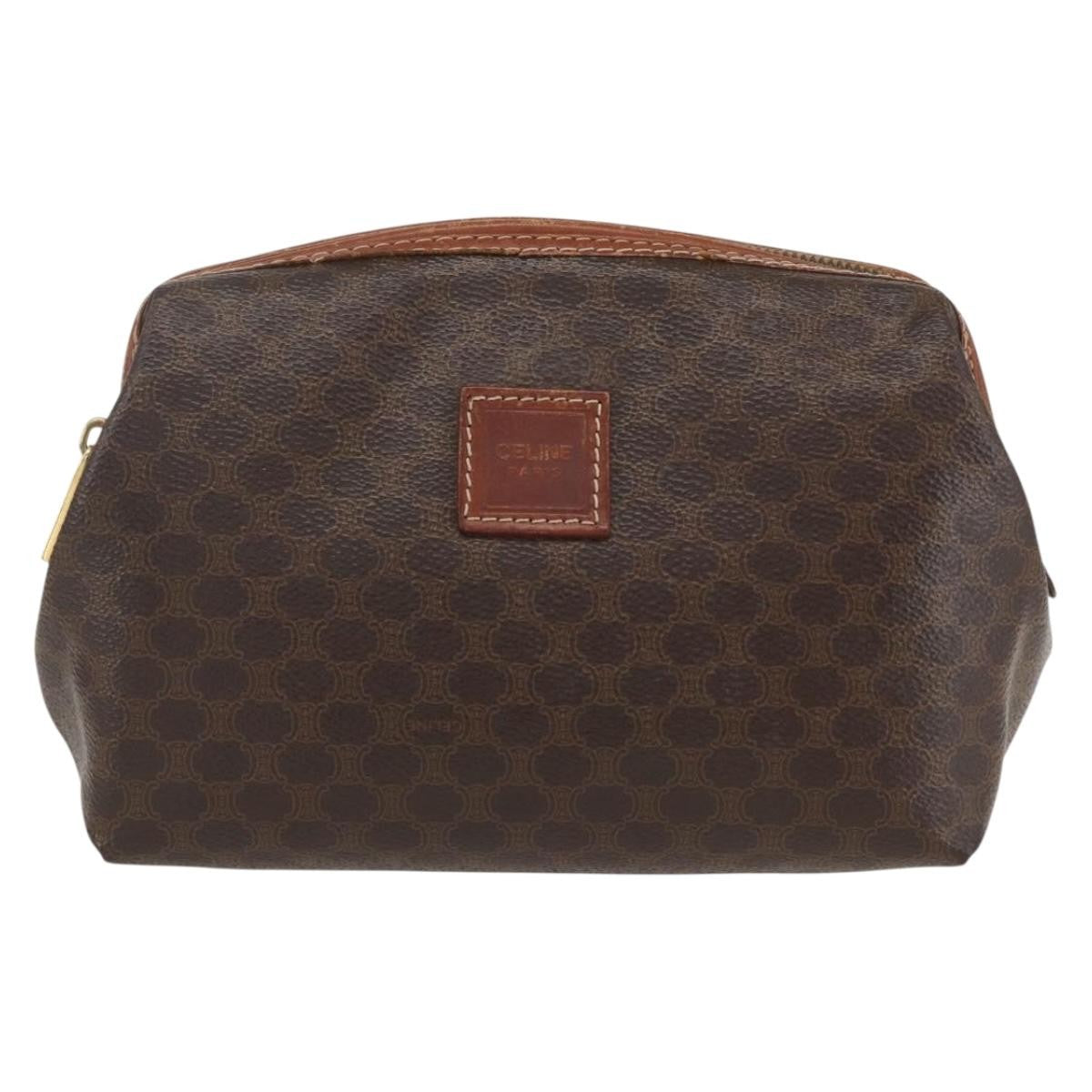 Celine Macadam Pochette Canvas and Leather, BROWN, CANVAS, Clutche & pouche