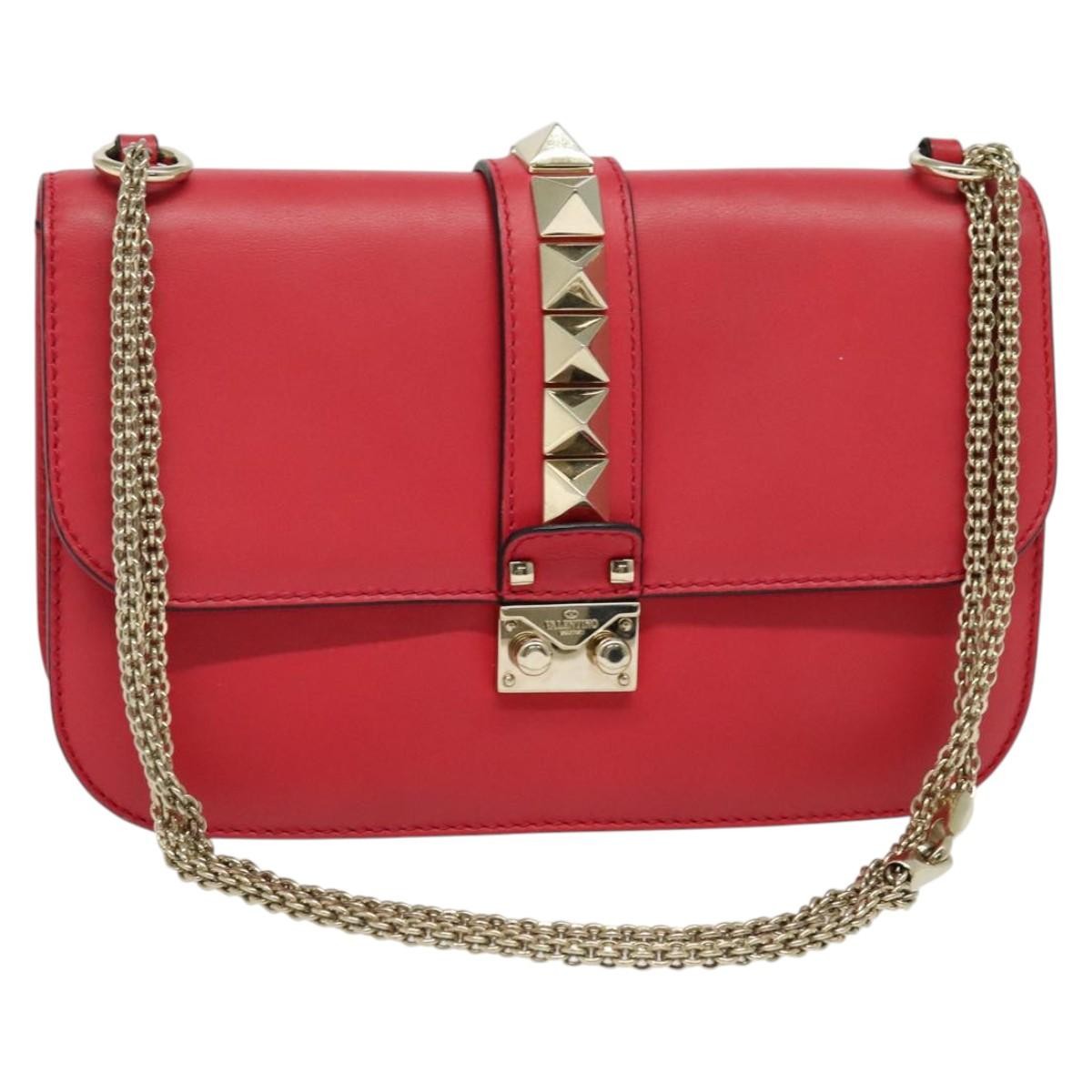 Valentino Garavani Rolling Rockstud Glam Lock Shoulder Bag Leather, PINK, LEATHER, Shoulder bag