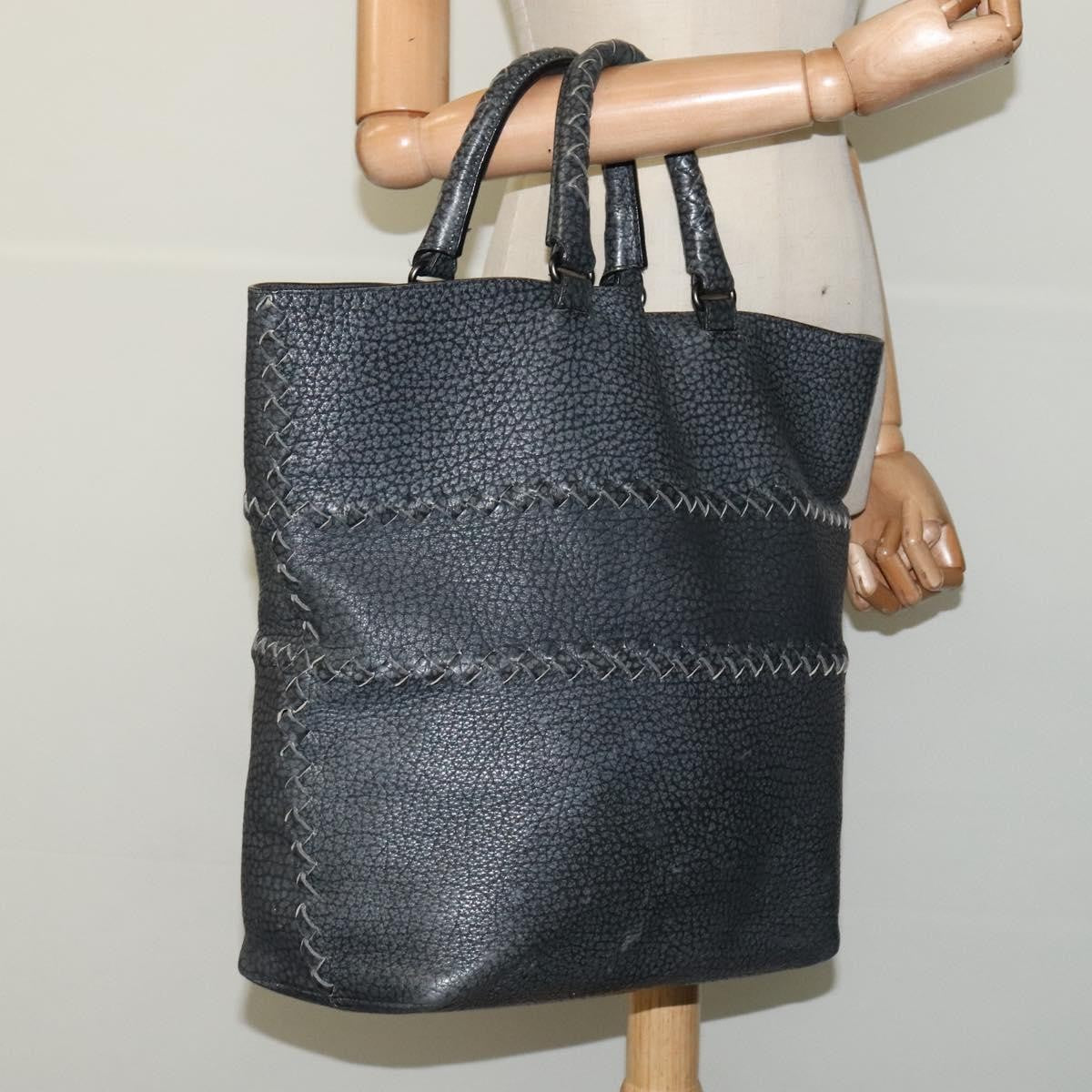 Bottega Veneta Shopping Tote Leather with Intrecciato Detail, GRAY, LEATHER, Tote bag