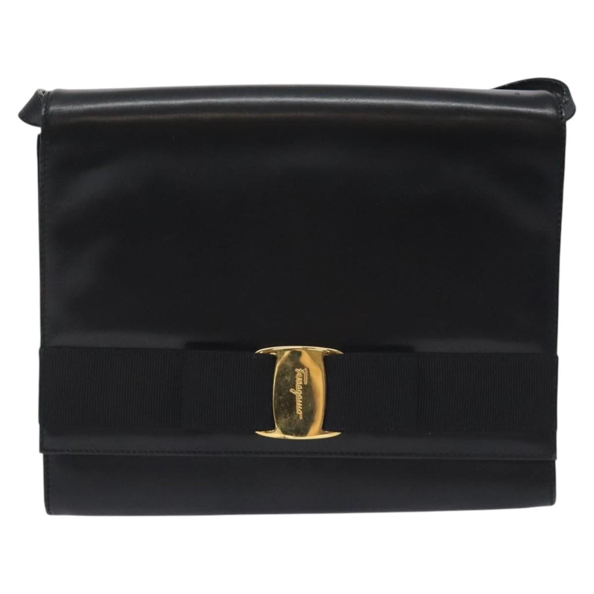 Salvatore Ferragamo Vara shoulder Bag Leather, Black, Leather, Shoulder Bag