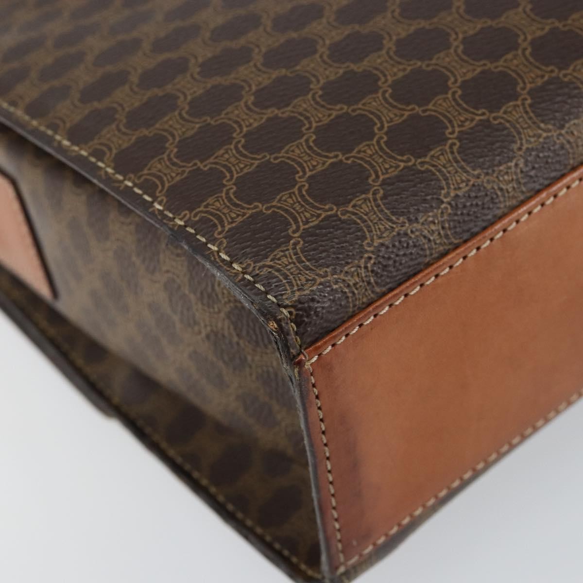 Celine Vintage Macadam Circle Logo Shoulder Bag Canvas and Leather, BROWN, CANVAS, Shoulder bag