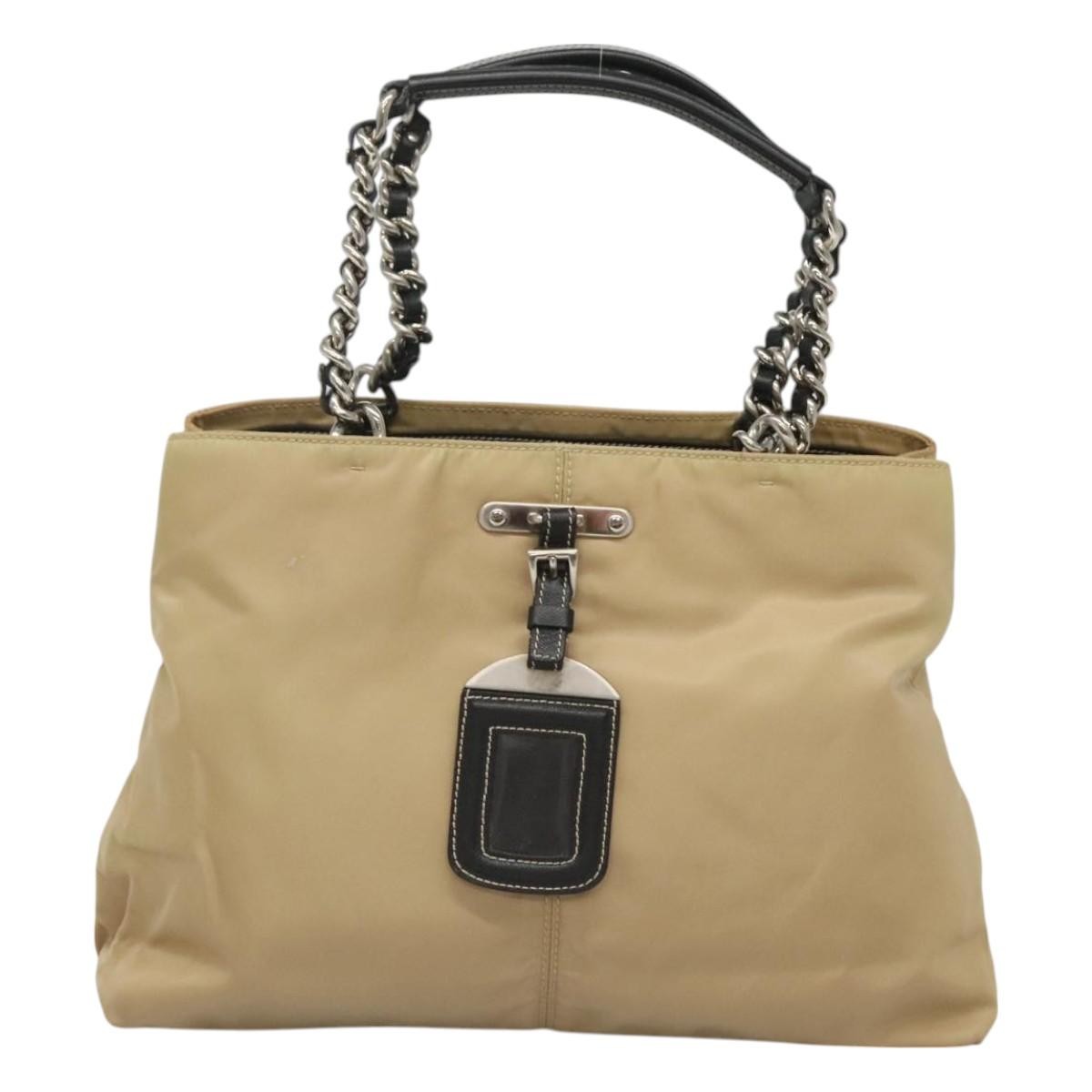 Prada Convertible Chain Tote Quilted Tessuto, BEIGE, NYLON, Tote bag