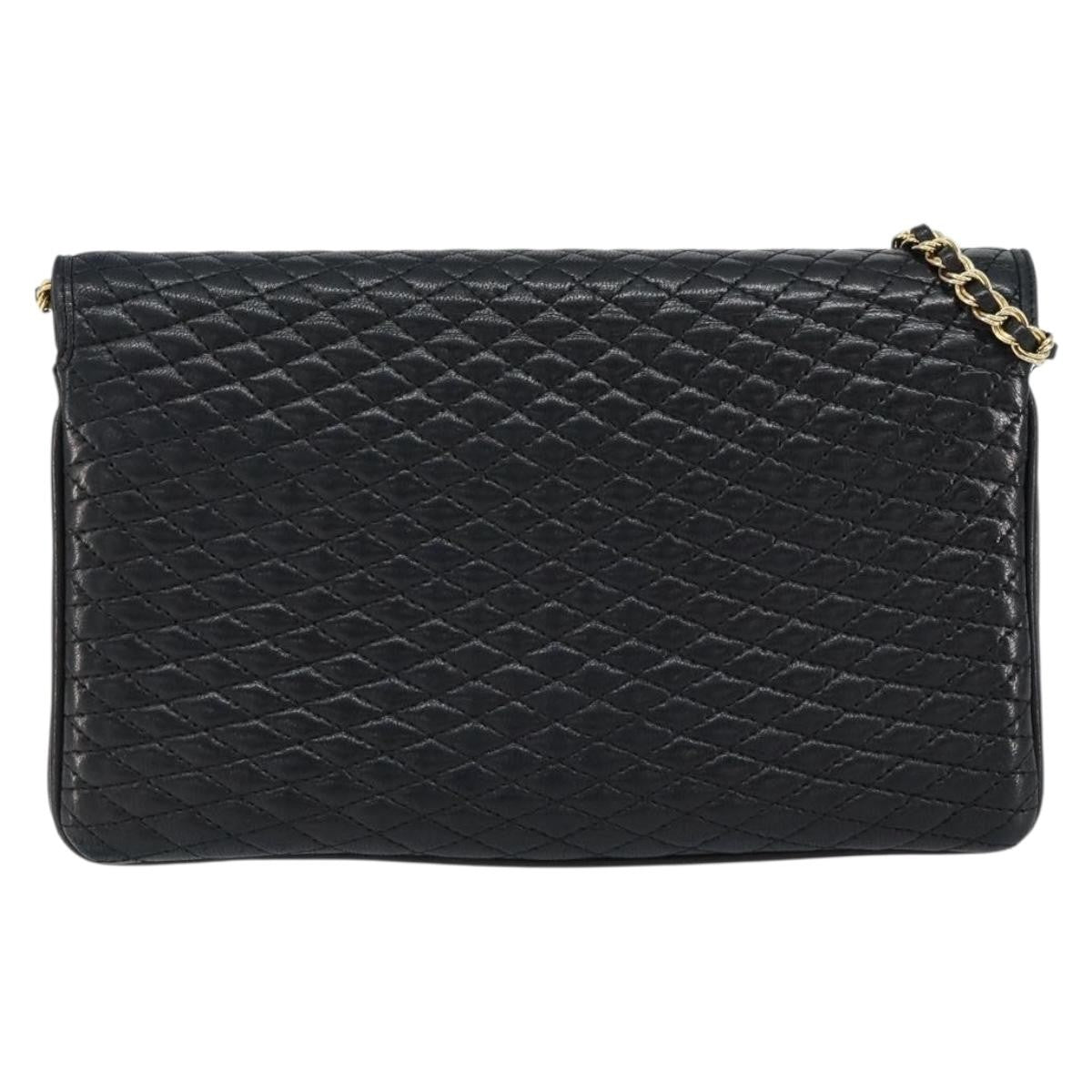 Bally Vintage Chain Shoulder Bag Quilted Leather, BLACK, LEATHER, Shoulder bag