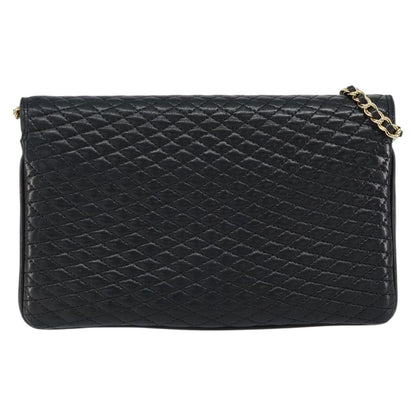 Bally Vintage Chain Shoulder Bag Quilted Leather, BLACK, LEATHER, Shoulder bag