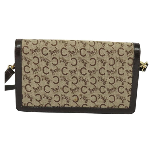 Celine C Sulky Shoulder bag Canvas and Leather, BROWN, CANVAS, Shoulder bag