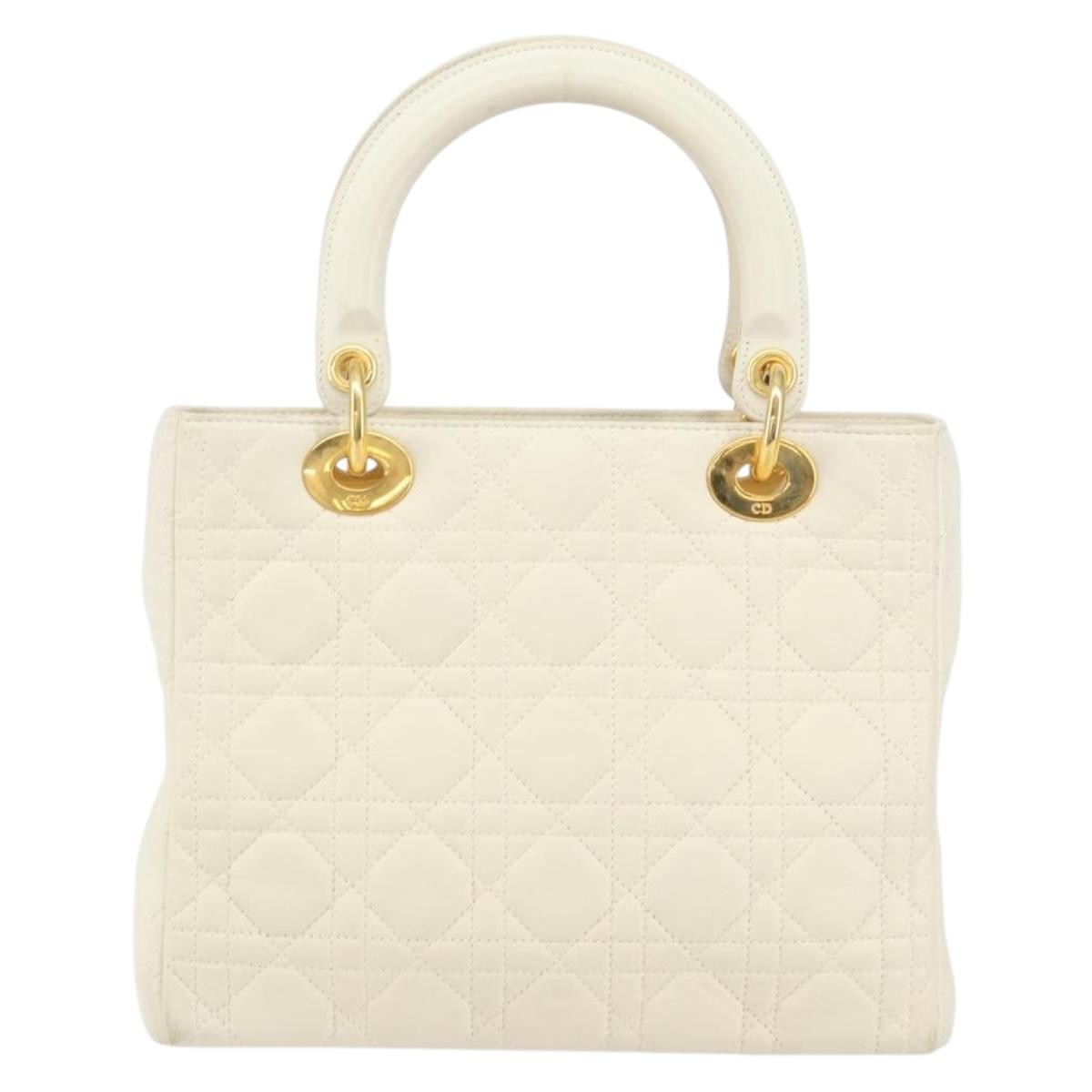 Christian Dior Vintage Lady Dior Bag Cannage Quilt Lambskin, WHITE, LEATHER, Handbag