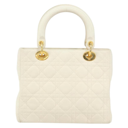 Christian Dior Vintage Lady Dior Bag Cannage Quilt Lambskin, WHITE, LEATHER, Handbag