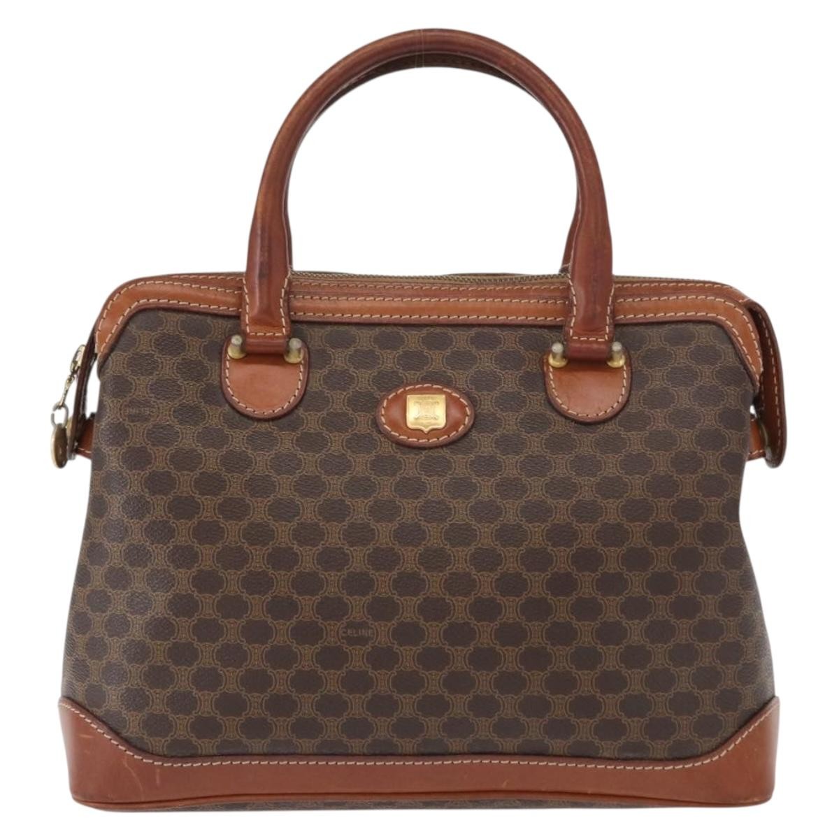 Celine Vintage Macadam Handbag Canvas and Leather, BROWN, CANVAS, Handbag