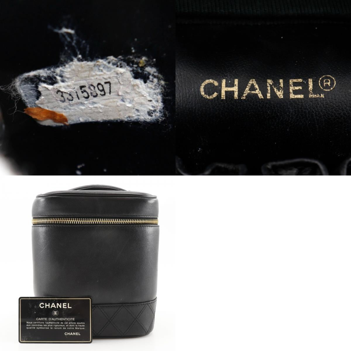 Chanel Vintage Cosmetic Case Leather, BLACK, LEATHER, Clutche & pouche