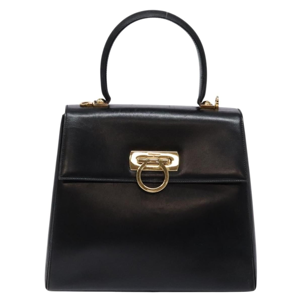 Salvatore Ferragamo Gancini Convertible Top Handle Bag Leather, BLACK, LEATHER, Handbag