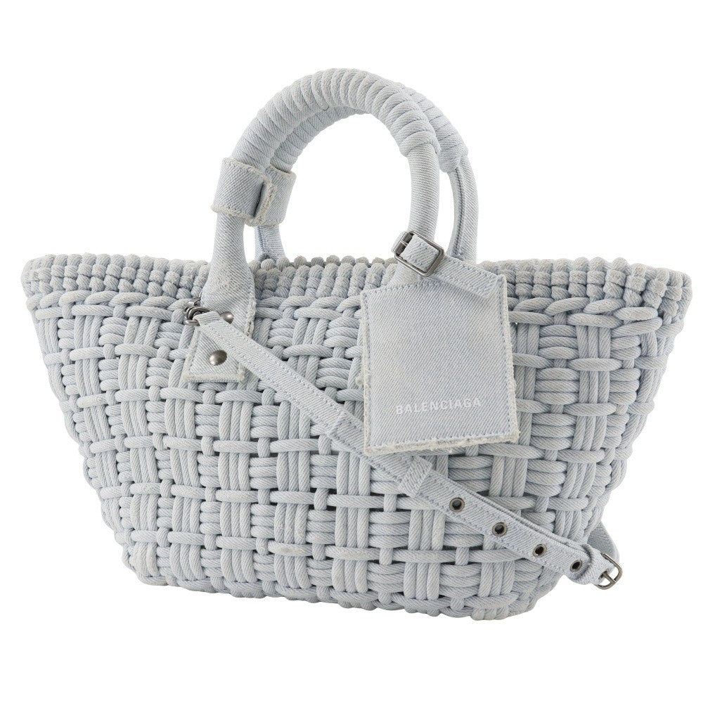 Balenciaga Bistro Panier Bag Woven Denim, BLUE, DENIM_JEANS, Handbag