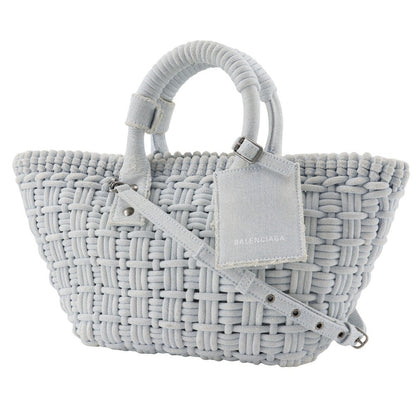 Balenciaga Bistro Panier Bag Woven Denim, BLUE, DENIM_JEANS, Handbag