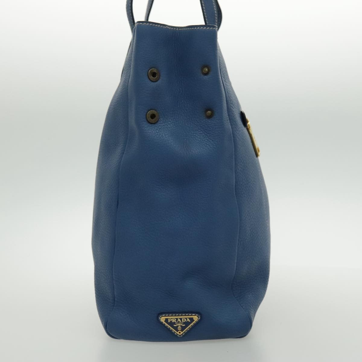 Prada Front Pocket Tote Vitello Daino, BLUE, LEATHER, Tote bag