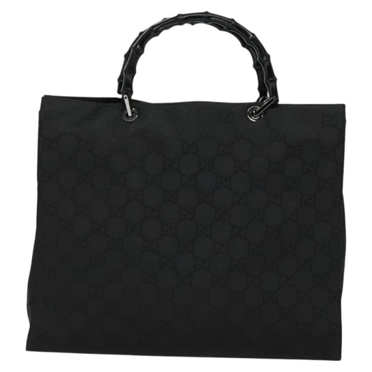 Gucci Vintage Bamboo Handle Tote GG Nylon, Black, Nylon, Tote Bag