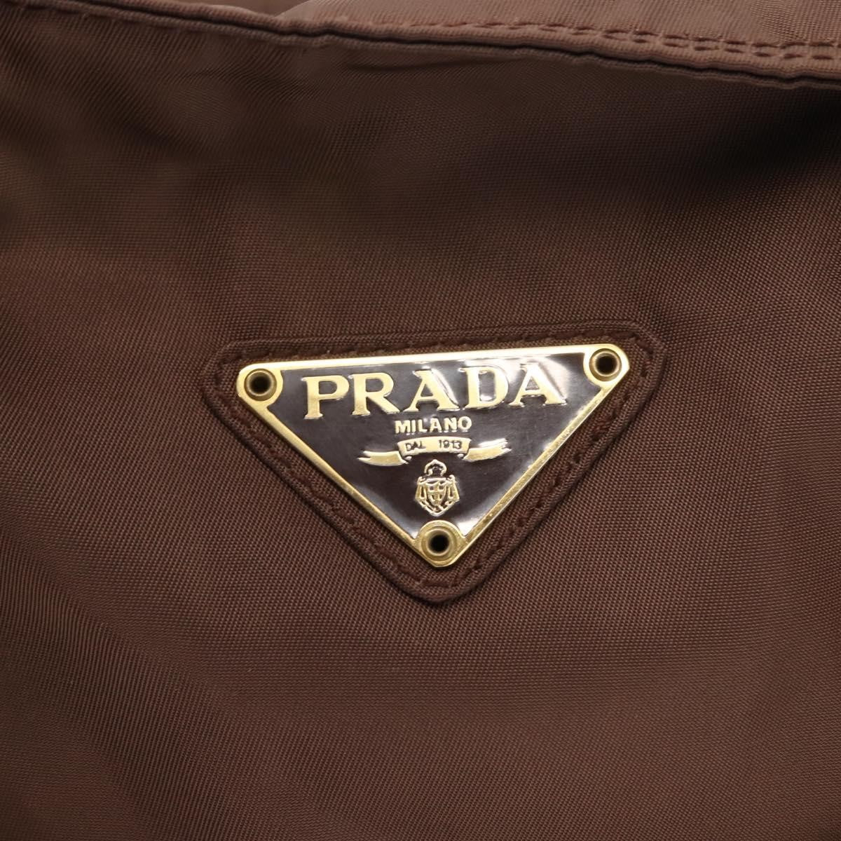 Prada Metal Handles Tote Tessuto, BROWN, NYLON, Handbag