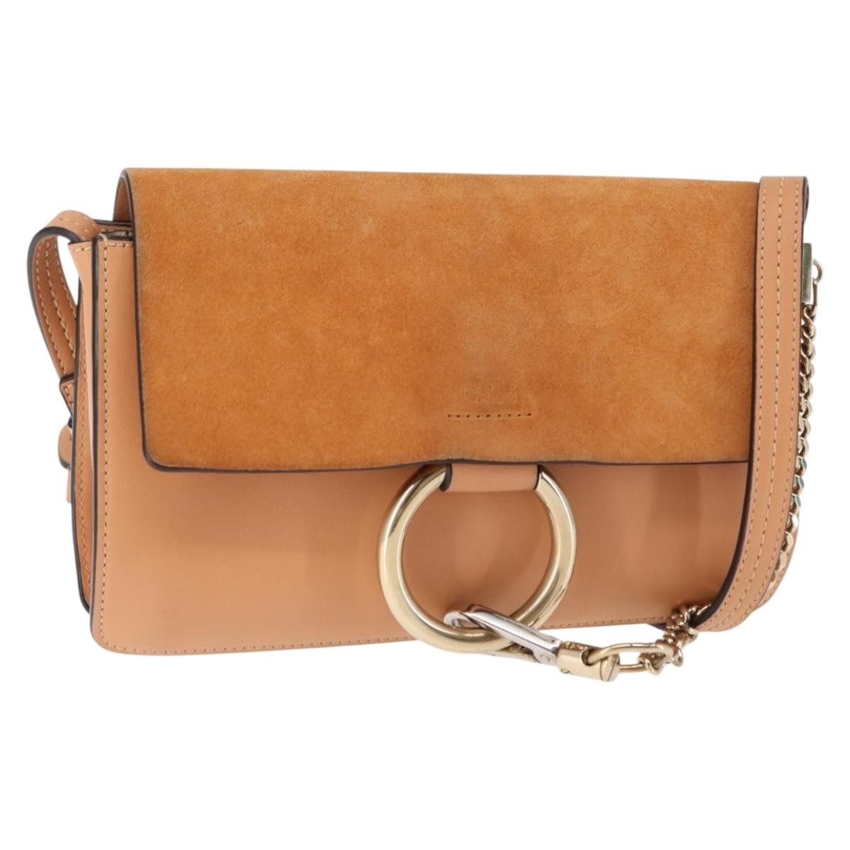 Chloe Faye Shoulder Bag Leather and Suede, BEIGE, LEATHER, Shoulder bag