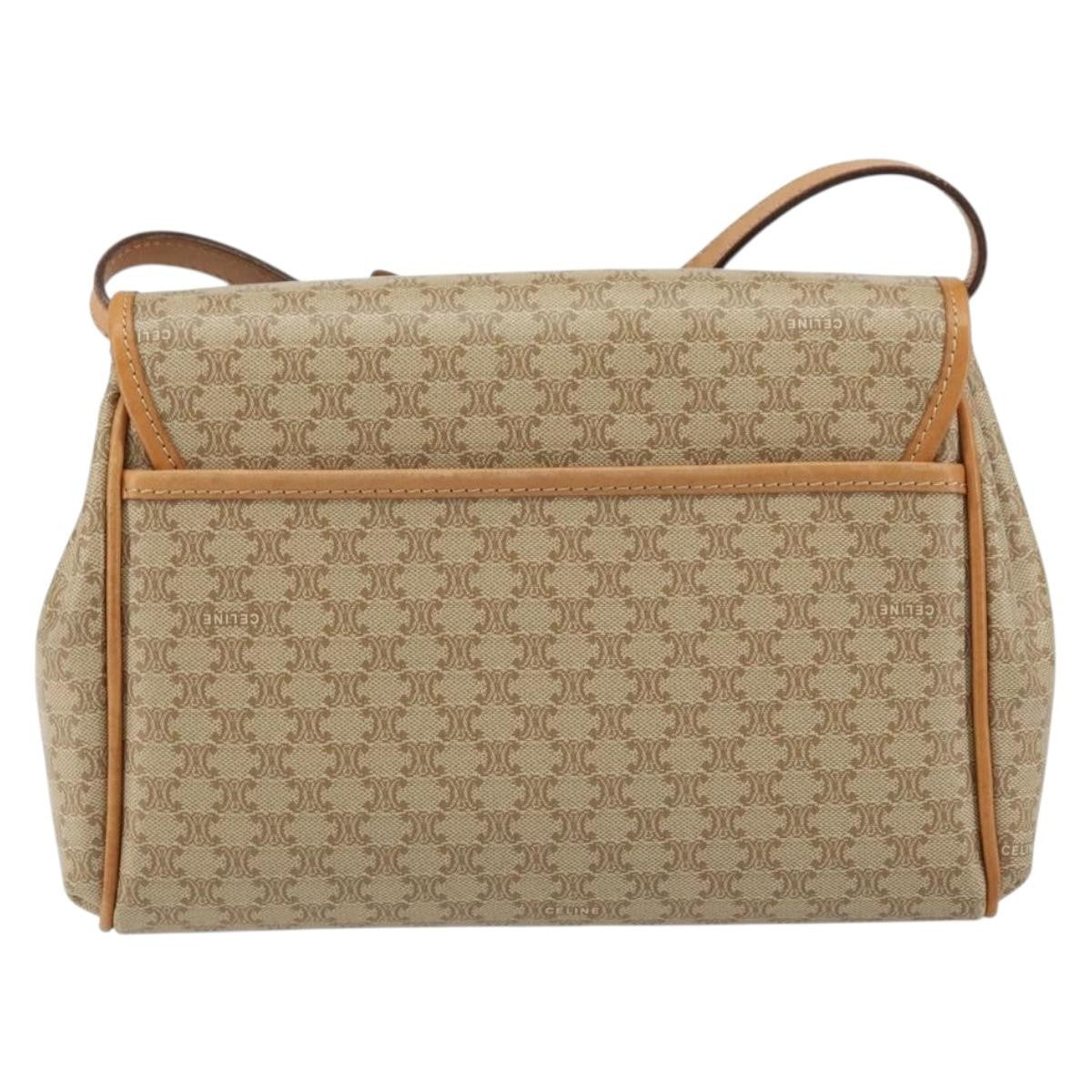 Celine Vintage Macadam Shoulder Bag Canvas and Leather, BEIGE, CANVAS, Shoulder bag