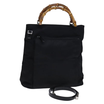 Gucci Vintage Bamboo Handle Bag Nylon, Black, Nylon, Tote Bag