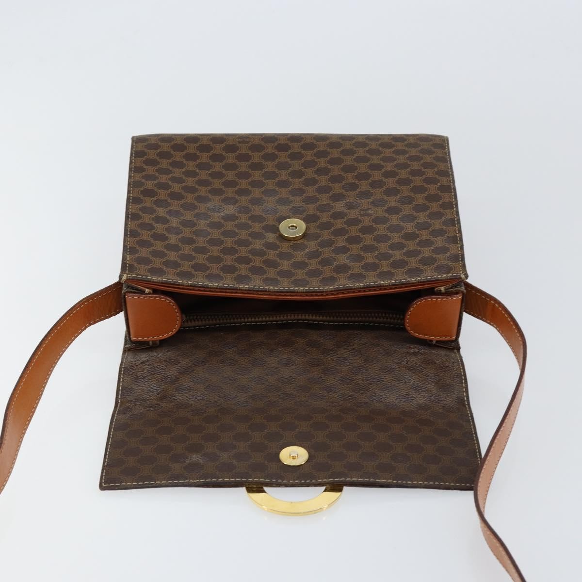 Celine Vintage Macadam Circle Logo Shoulder Bag Canvas and Leather, BROWN, CANVAS, Shoulder bag