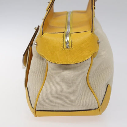 Salvatore Ferragamo Gancini handbag Canvas and Leather, YELLOW, CANVAS, Handbag