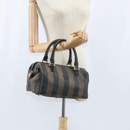 Fendi Vintage Pequin Boston Bag Coated Canvas, BROWN, CANVAS, Handbag