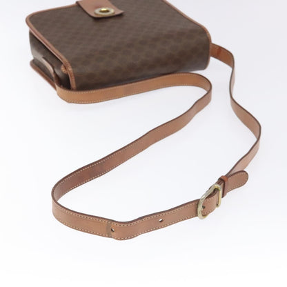 Celine Vintage Macadam Circle Logo Shoulder Bag Canvas and Leather, Brown, Canvas, Shoulder Bag