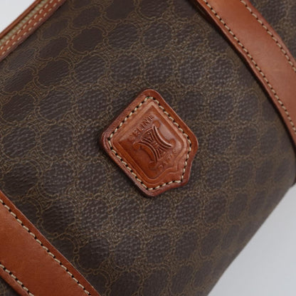 Celine Vintage Macadam Handbag Canvas and Leather, BROWN, PVC, Shoulder bag