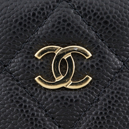 Chanel CC Card Case Quilted Caviar, BLACK, LEATHER, Card Holders
