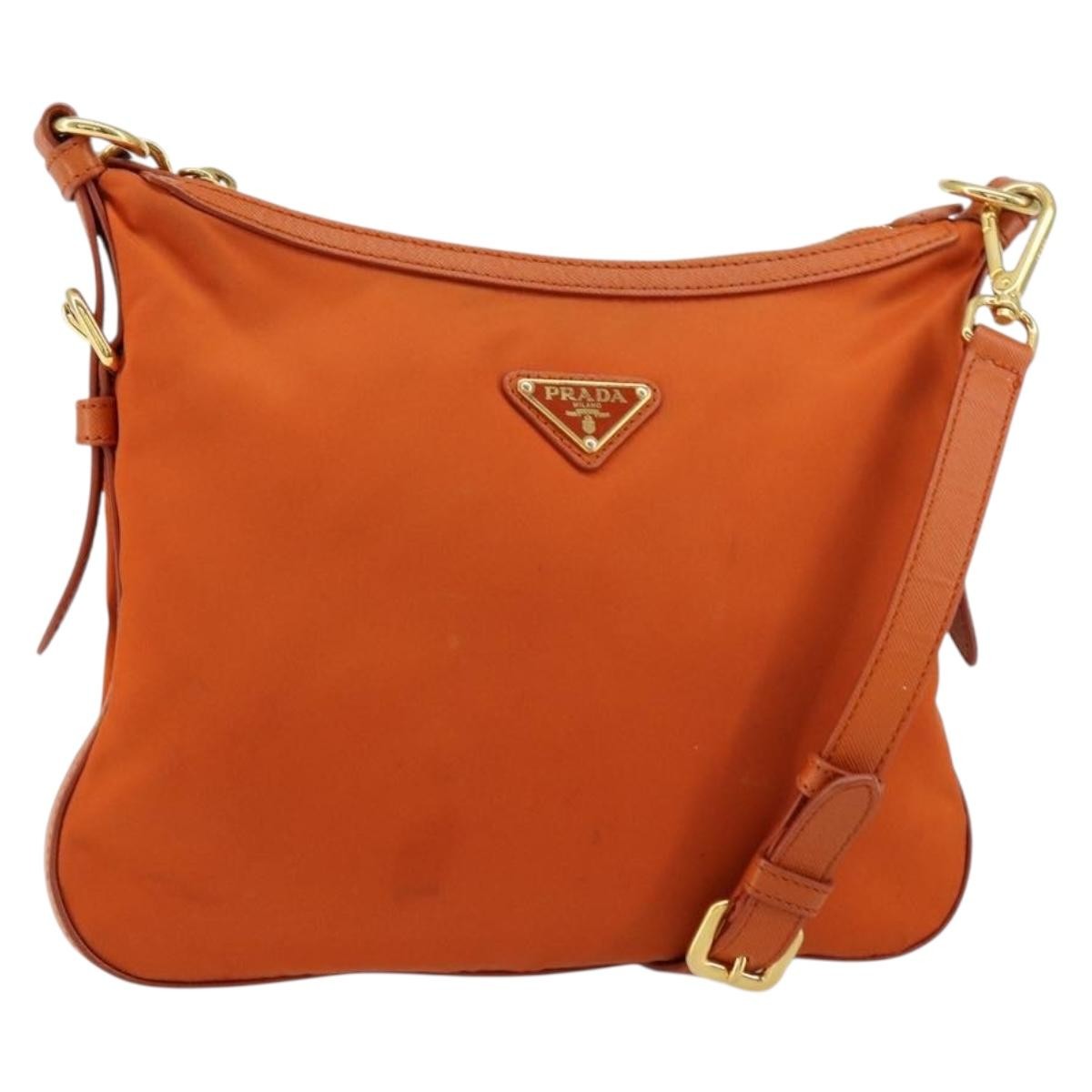 Prada Flat Messenger Tessuto with Leather, Orange, Nylon, Shoulder Bag