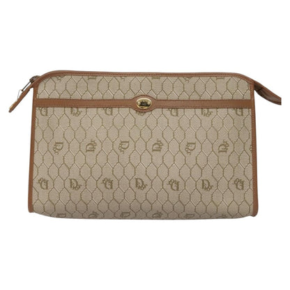 Christian Dior Vintage Honeycomb Zip Pouch Coated Canvas, BEIGE, PVC, Clutche & pouche