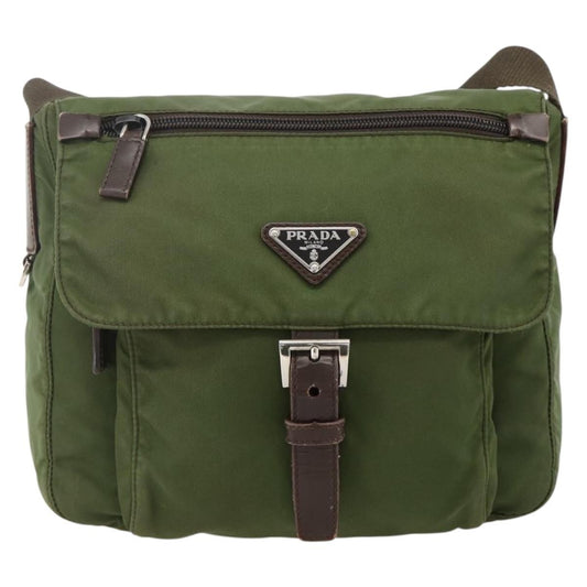 Prada Buckle Messenger Bag Tessuto, Green, Nylon, Shoulder Bag