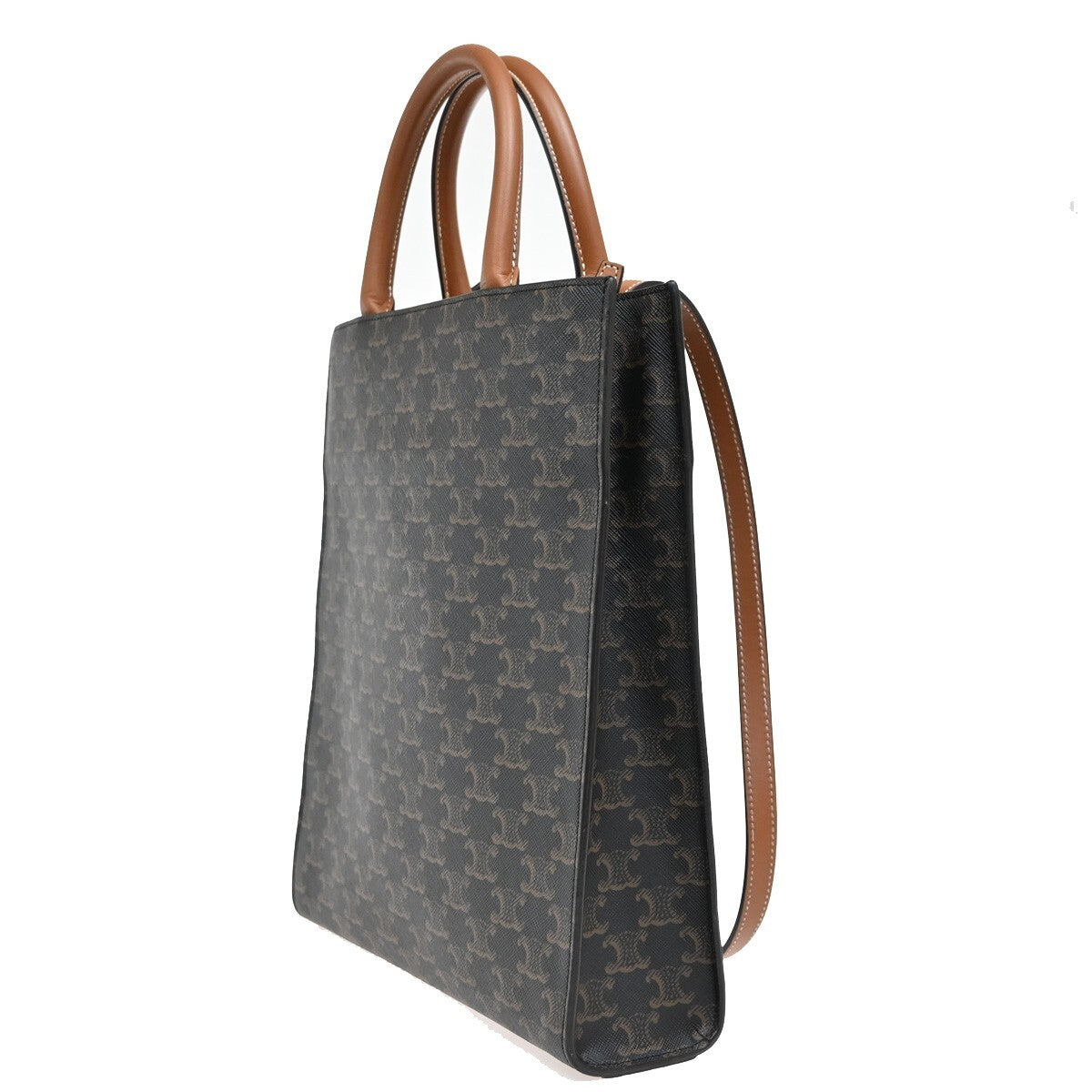 Celine Vertical Cabas Tote Triomphe Coated Canvas, BROWN, CANVAS, Tote bag