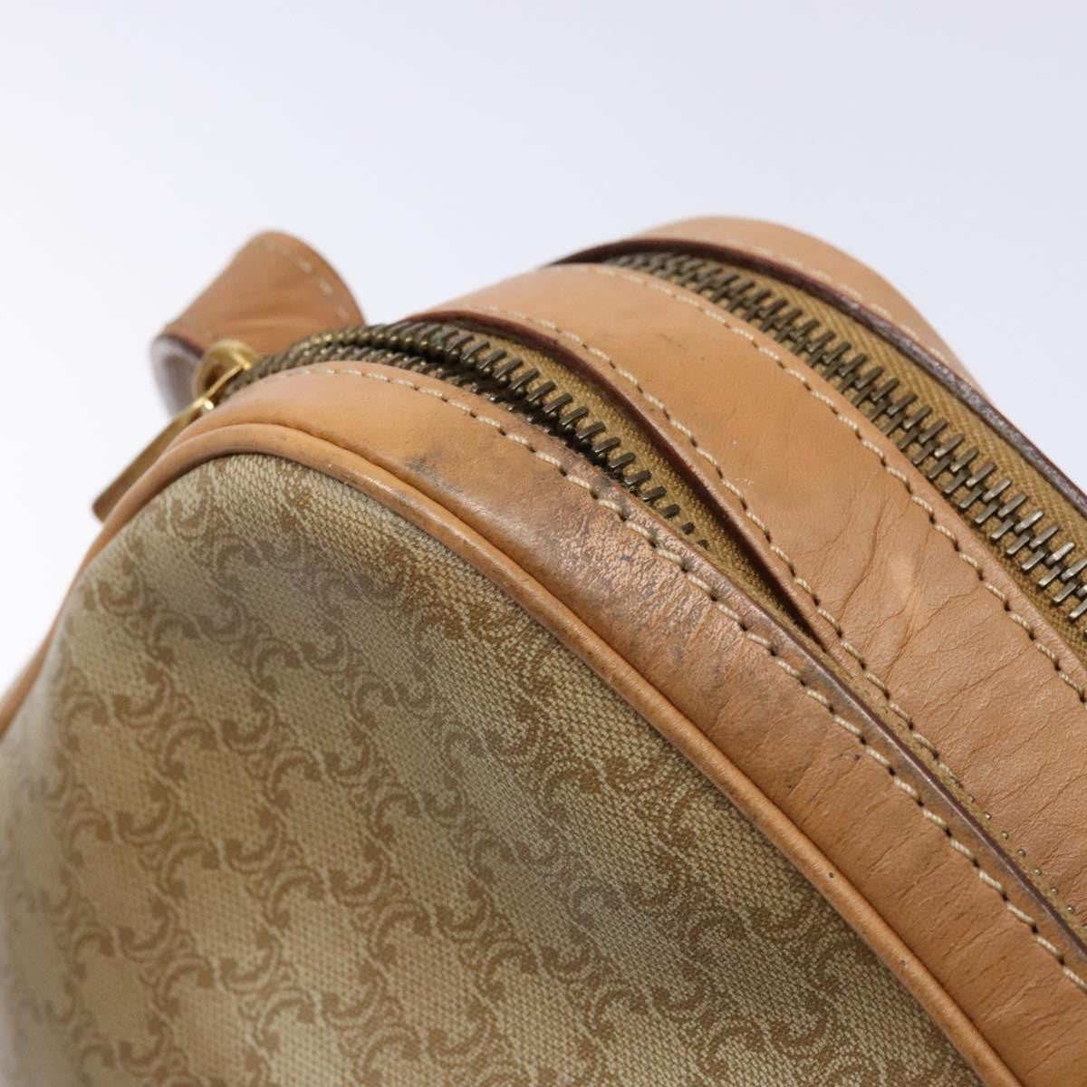 Celine Vintage Macadam Shoulder Bag Canvas and Leather, BEIGE, CANVAS, Shoulder bag