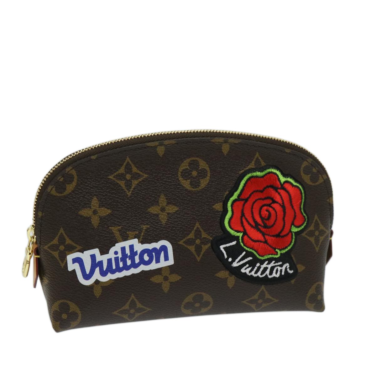 Louis Vuitton Cosmetic Pouch Limited Edition Patches Monogram Canvas, BROWN, CANVAS, Clutche & pouche