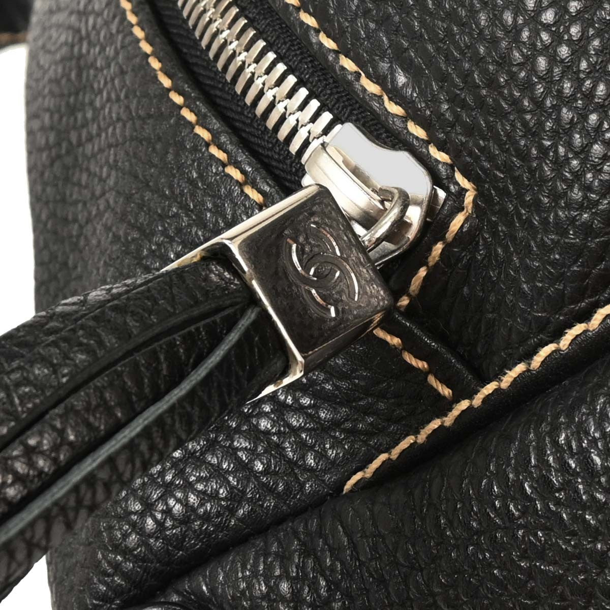 Chanel Lax Front Zip Bag Pebbled Leather, BLACK, LEATHER, Shoulder bag