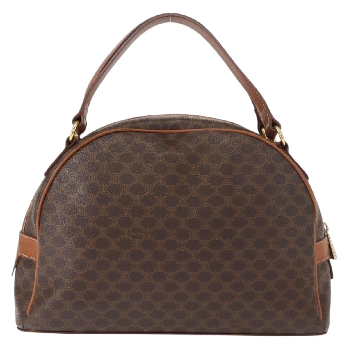 Celine Vintage Macadam Handbag Canvas and Leather, BROWN, CANVAS, Handbag