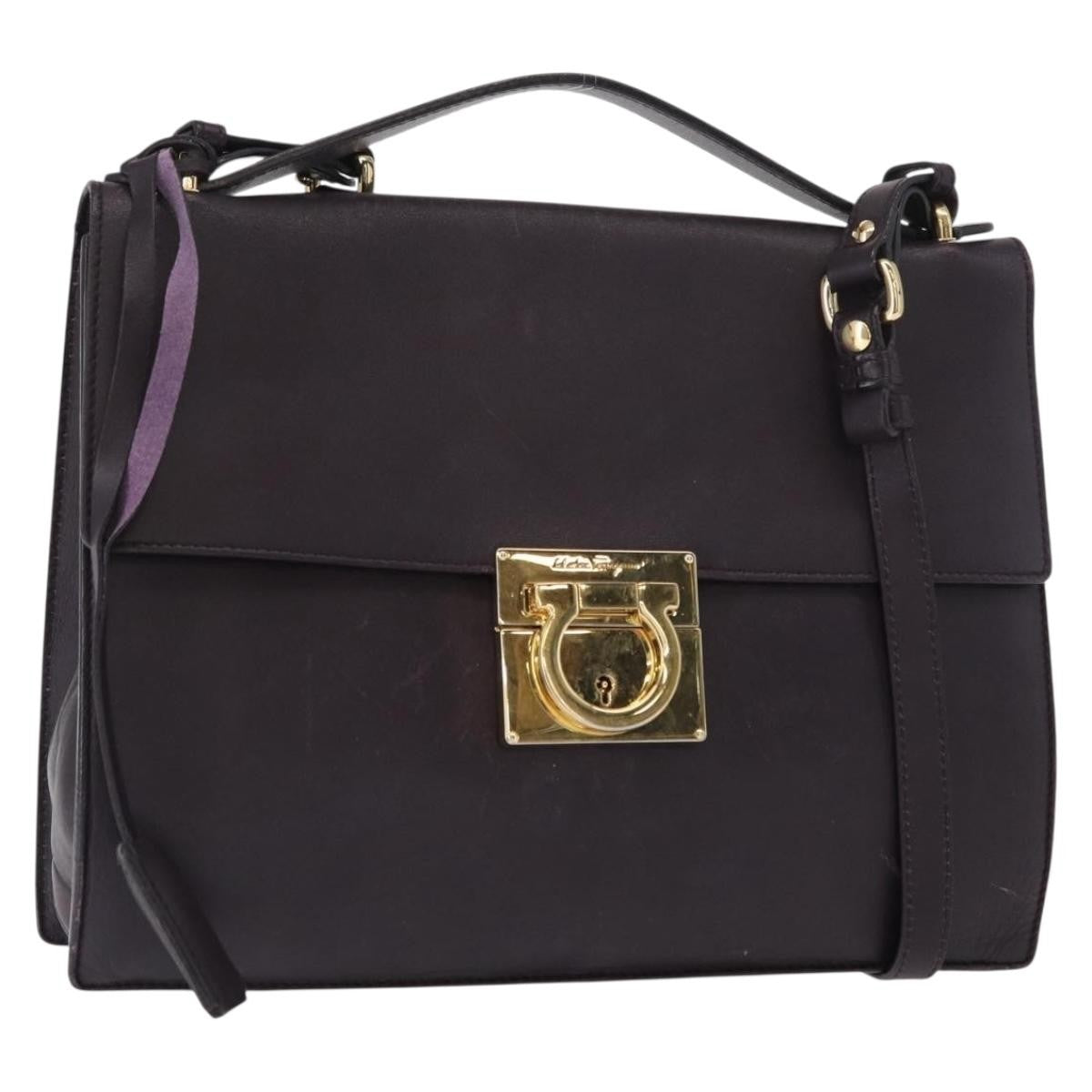 Salvatore Ferragamo Gancini Shoulder Bag Leather, PURPLE, LEATHER, Shoulder bag